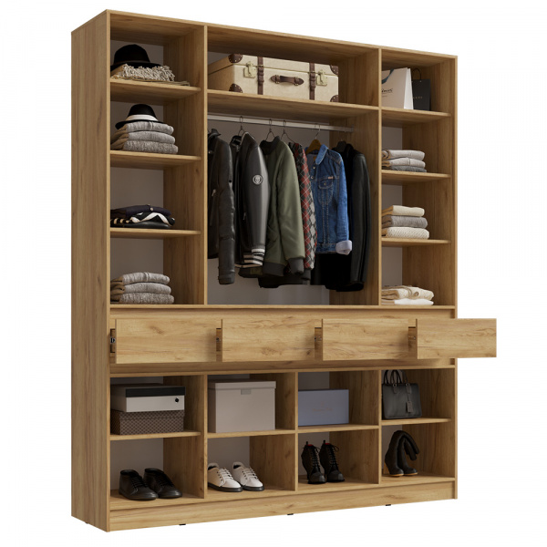 Фото Шкаф четырехстворчатый Роджина, Дуб крафт, Графит