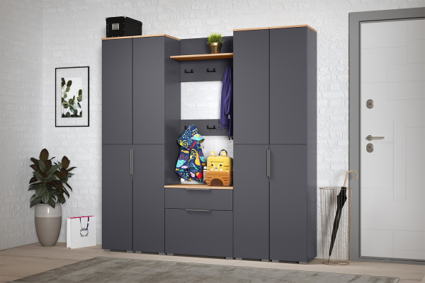 Фото Тумба для обуви Октава 16.127, Серый графит, Дуб золотой