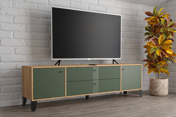 Фото Тумба под телевизор Парус-10, Дуб крафт золотой, Карбон дарк грин