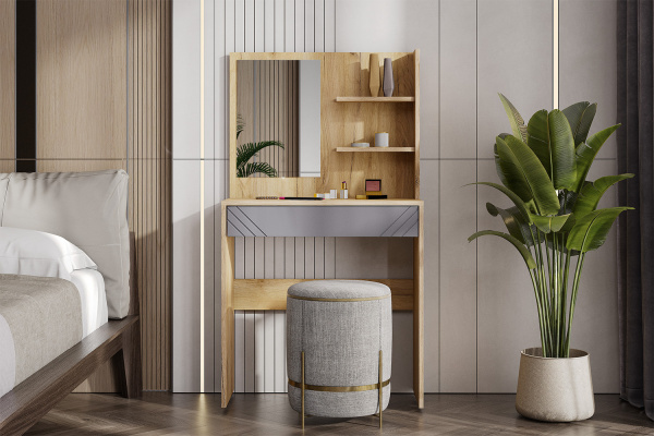 Фото Стол туалетный с зеркалом Байкал, Дуб Золотой, Графит