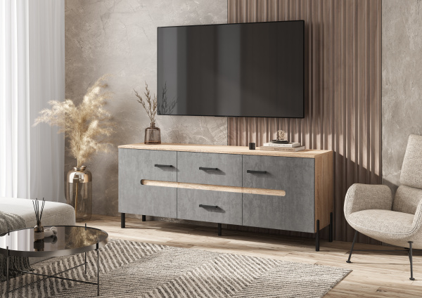 Фото Тумба для ТВ Ким (металл), Бетон темный, Сонома