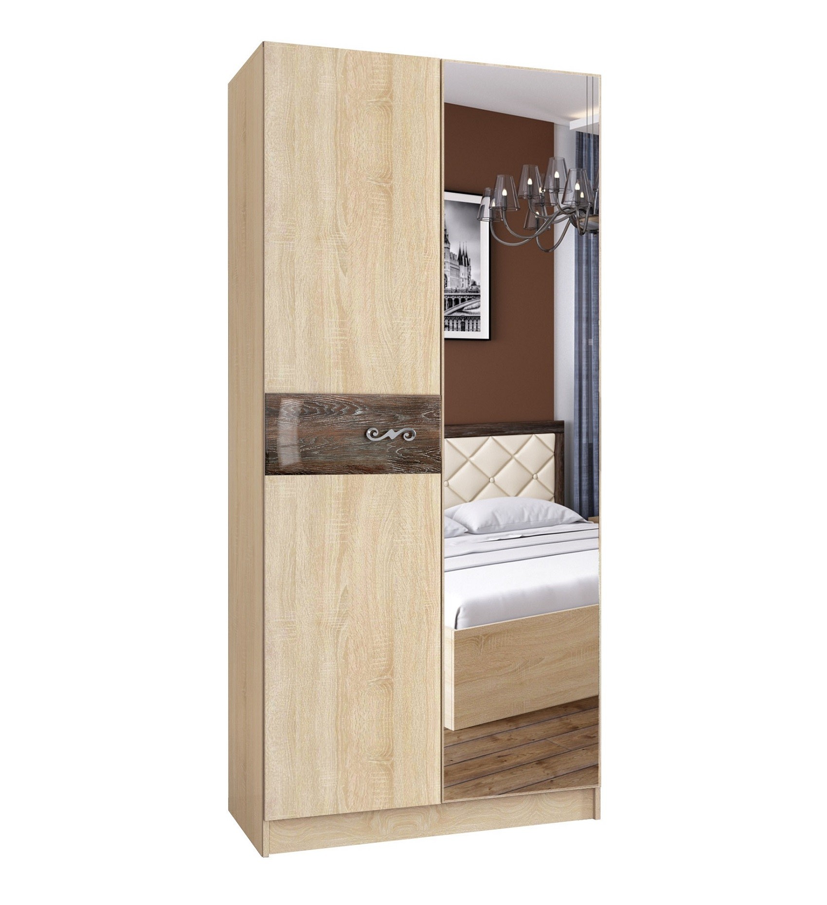 Спальня Мадлен шкаф 2-хств. дуб сонома/МДФ дуб шале мореный