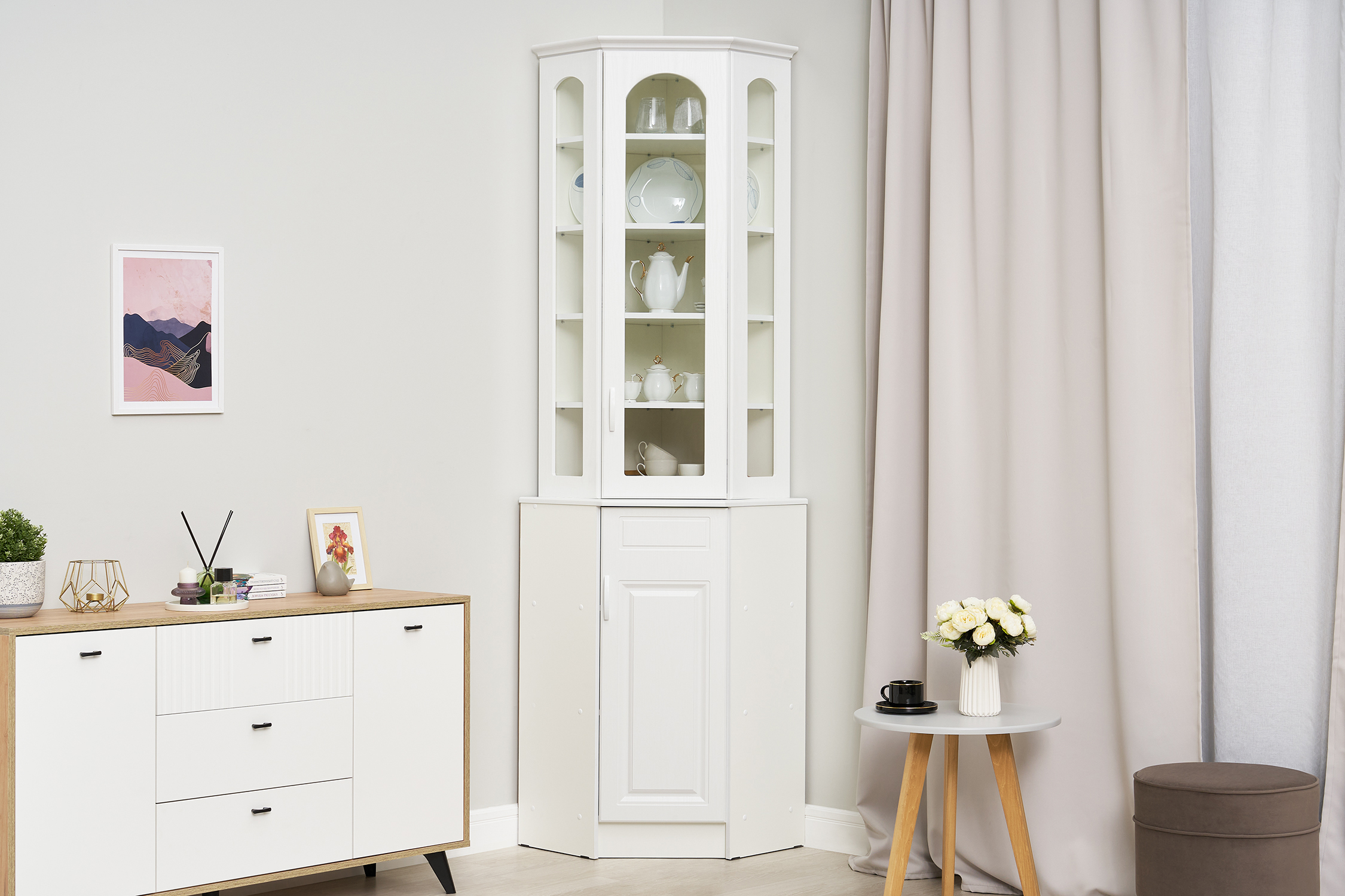 Буфет угловой Констанция (Белый матовый)