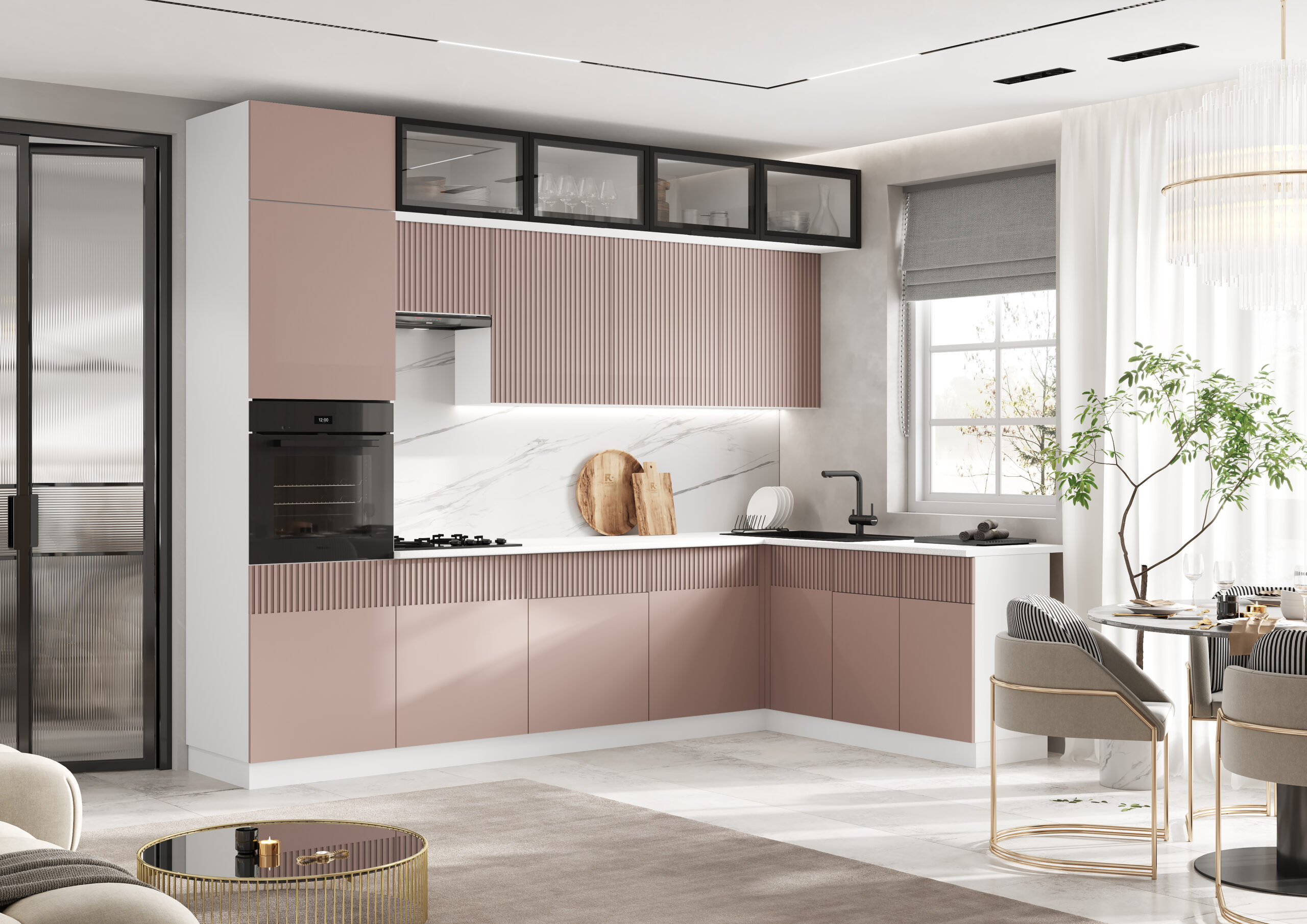 Кухня Оливия NEW 3,0х1,8м (Шарли Pink, Белый)