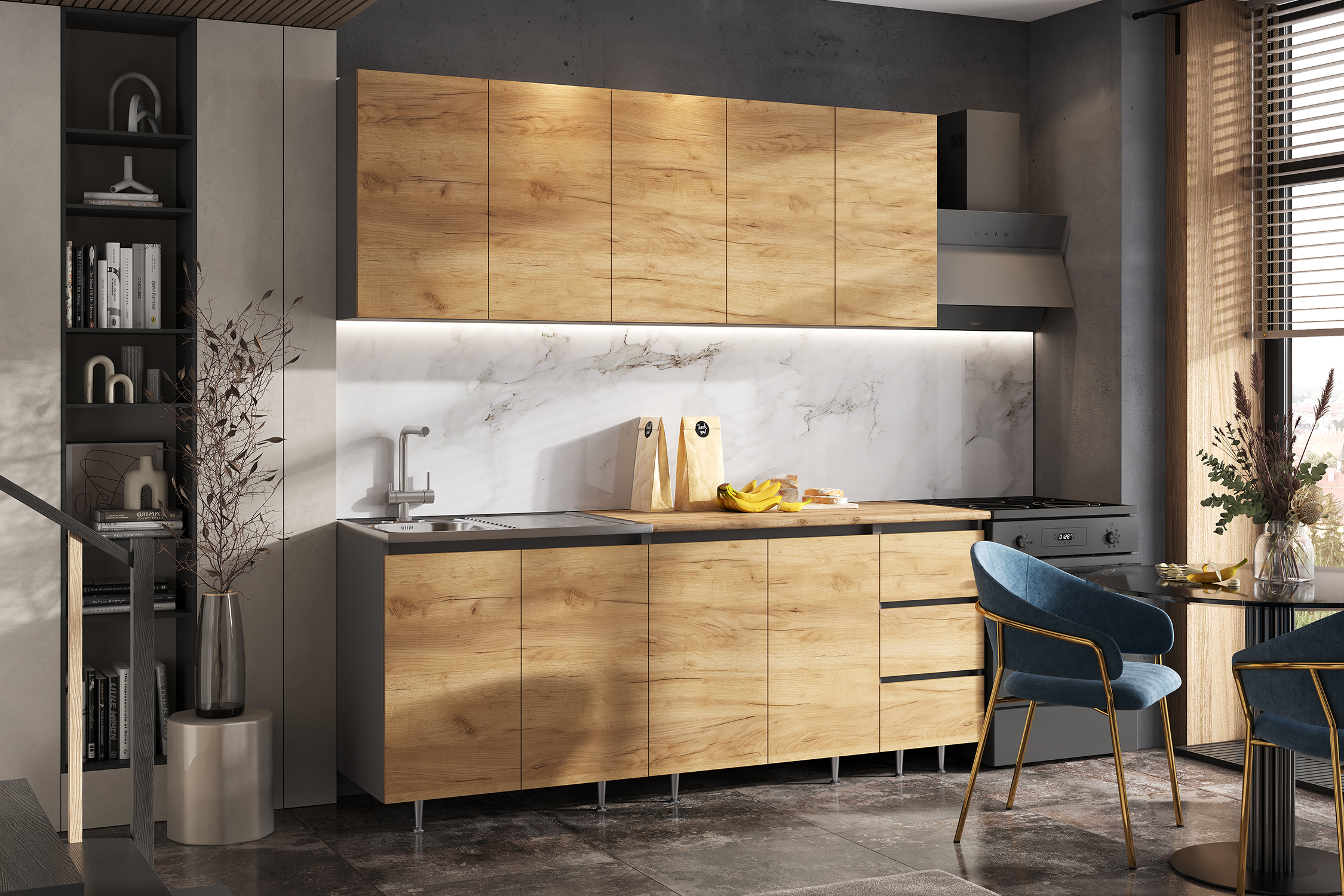 Кухня Челси 2,0м (Графит/Графит (Дуб вотан))