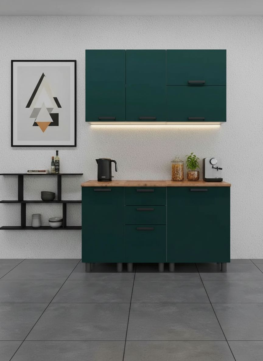 МК Аленушка 1,4м с ящ. Лаванда Изумруд,скоба черный,черный