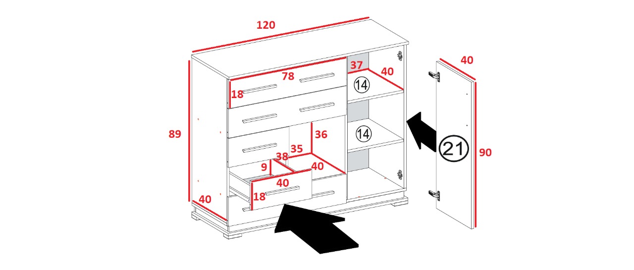 Гостиная Модена комод МК-2 белый/венге