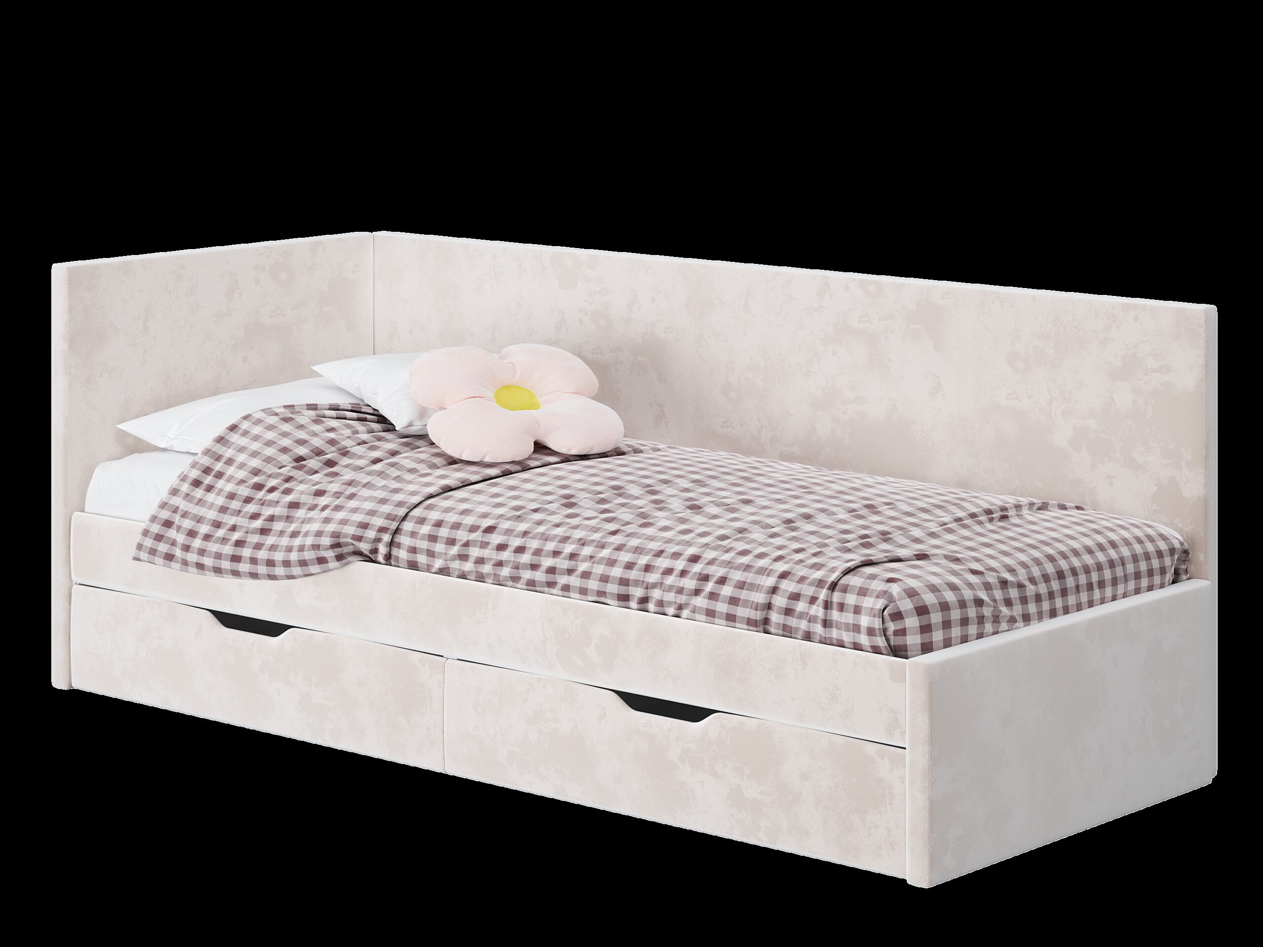 Кровать односпальная "Лео" КР-49 Белый/Миндаль/ЛДСП настил