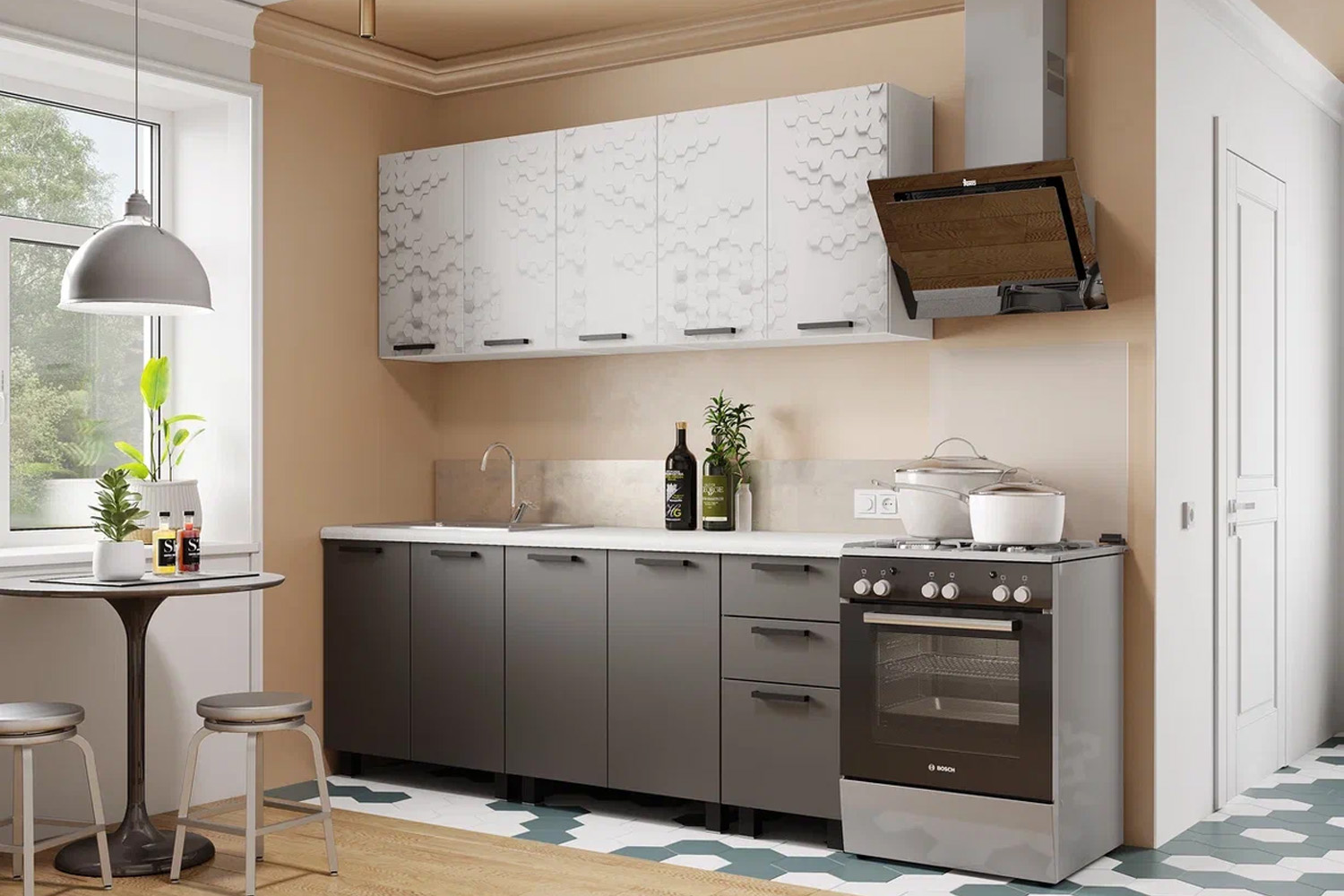 Кухня "3D Техно" (БТС) Белый/F02