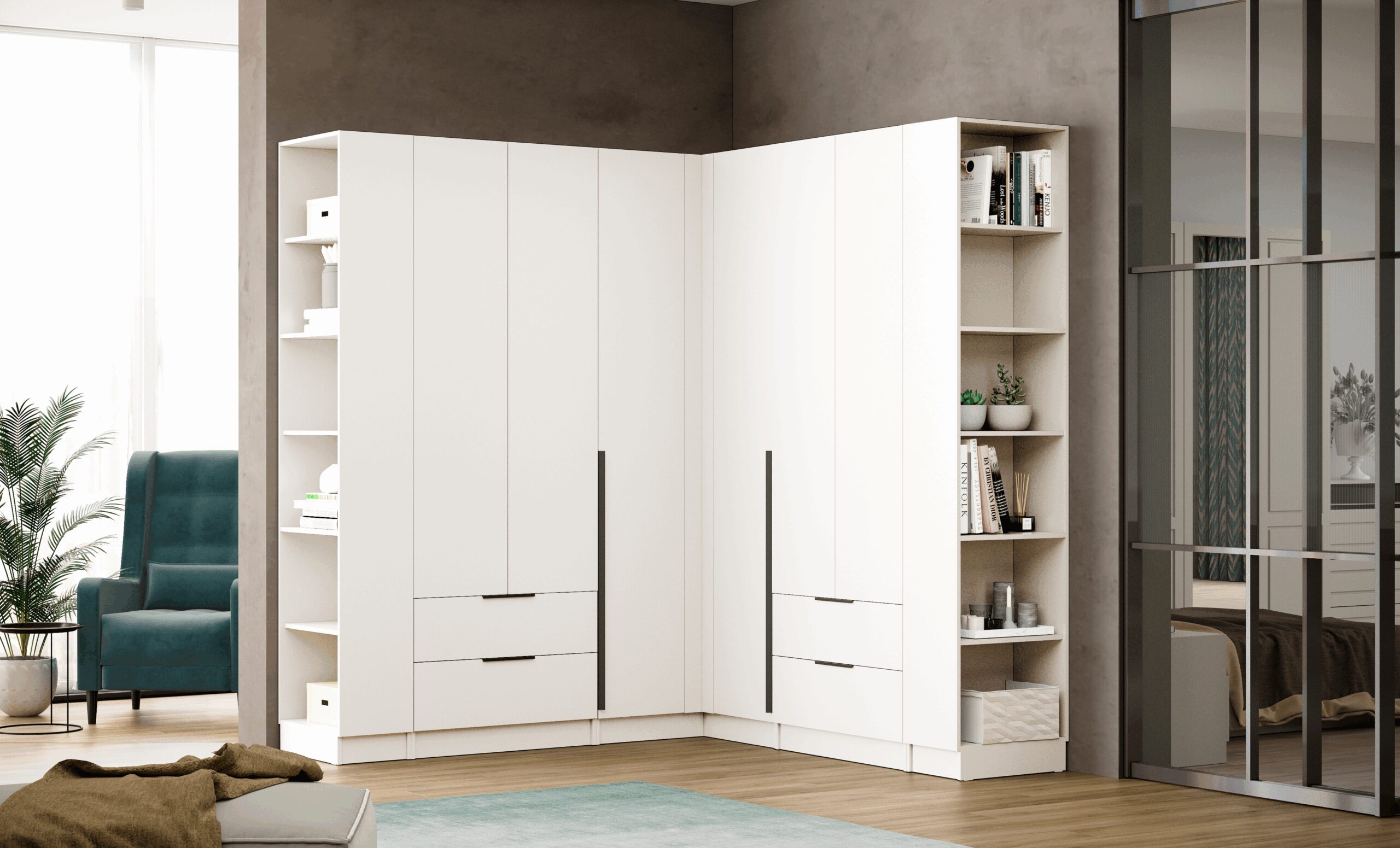 Мадрид Гардеробная система угловая 105/90/105м,Белый