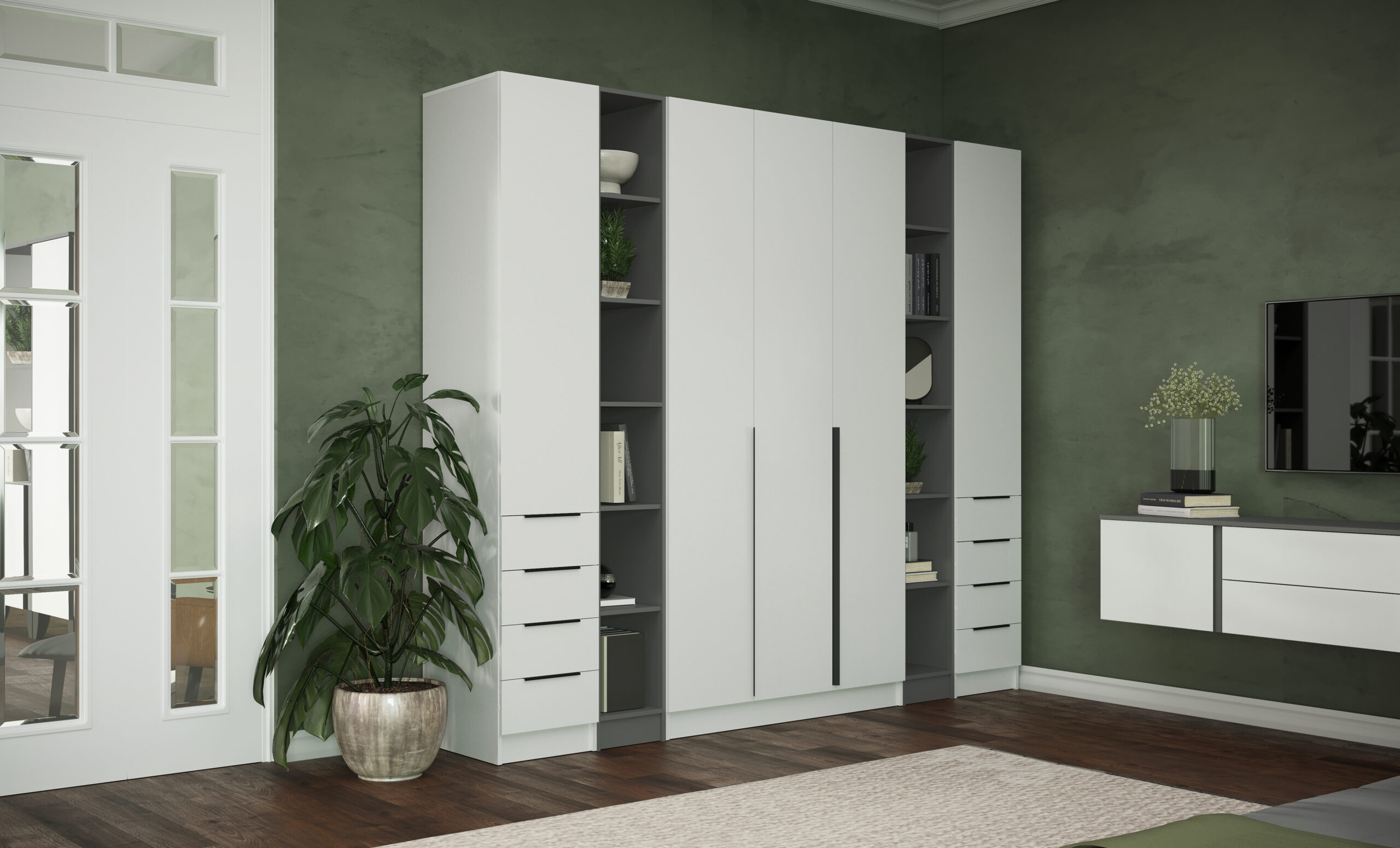 Мадрид Гардеробная система 3,8м,Белый;Графит