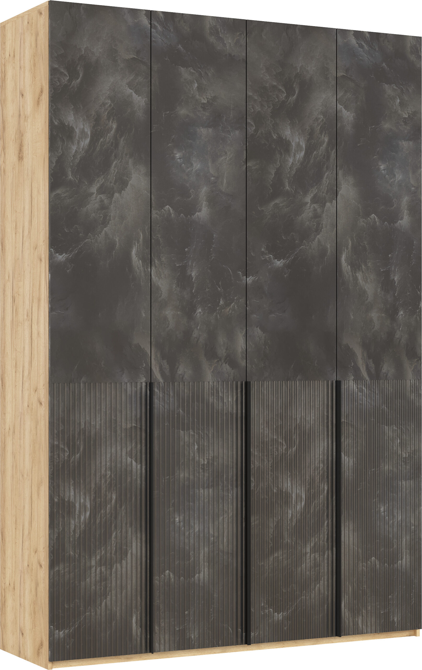 Марвэл Шкаф 4-х ств. (1600) с доп.ящиками (Мальта грей, Дуб Крафт)