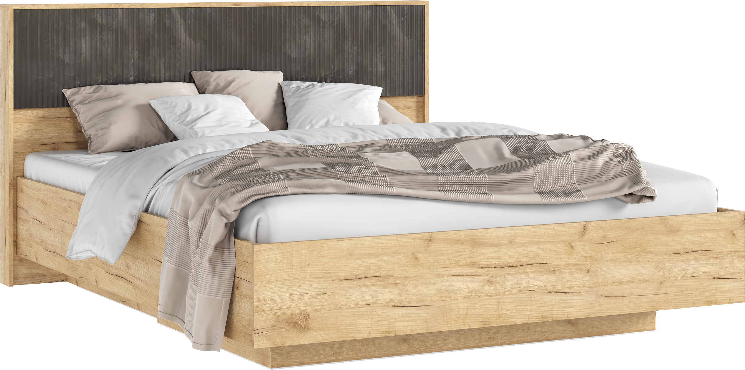 С/Г Марвэл Кровать парящая 1,6м (ортопед дерево) с подсветкой (Мальта грей/Дуб Крафт, Дуб Крафт)