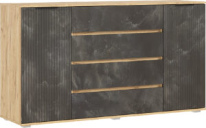 Марвэл Комод 2 двери 4 ящика (1600) (Мальта грей, Дуб Крафт)