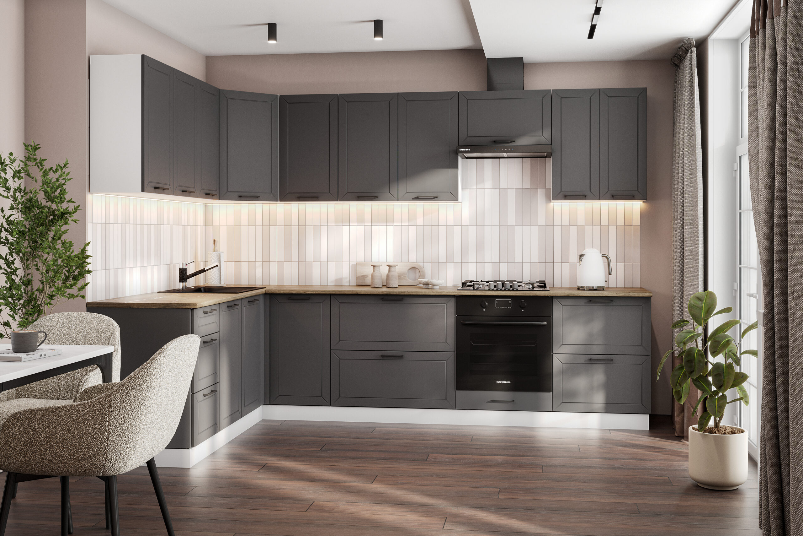 КГ Угловой Вектор 120*300 Графит (без столешницы) в.64