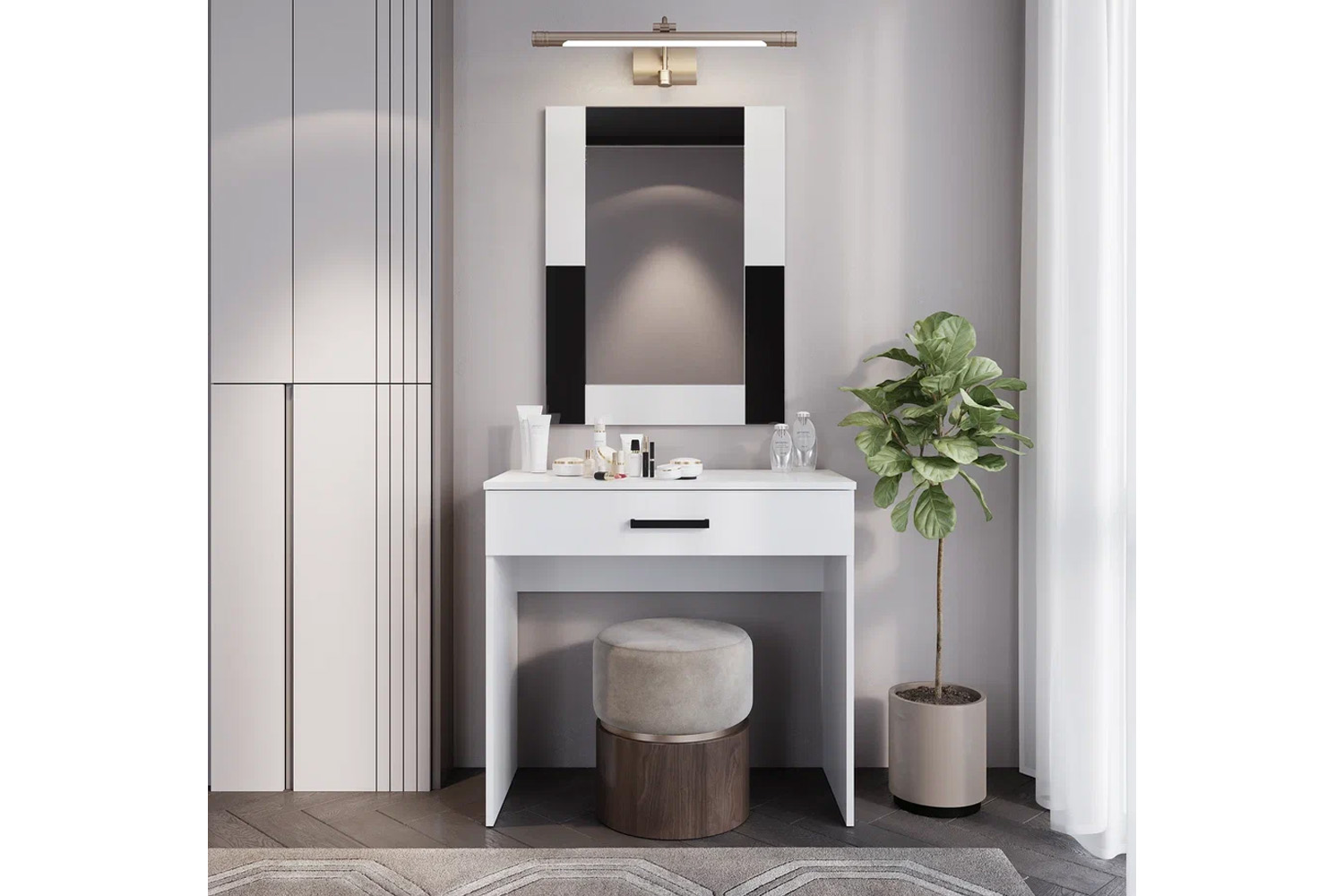 Столик туалетный Фьюжен с зеркалом, Белый