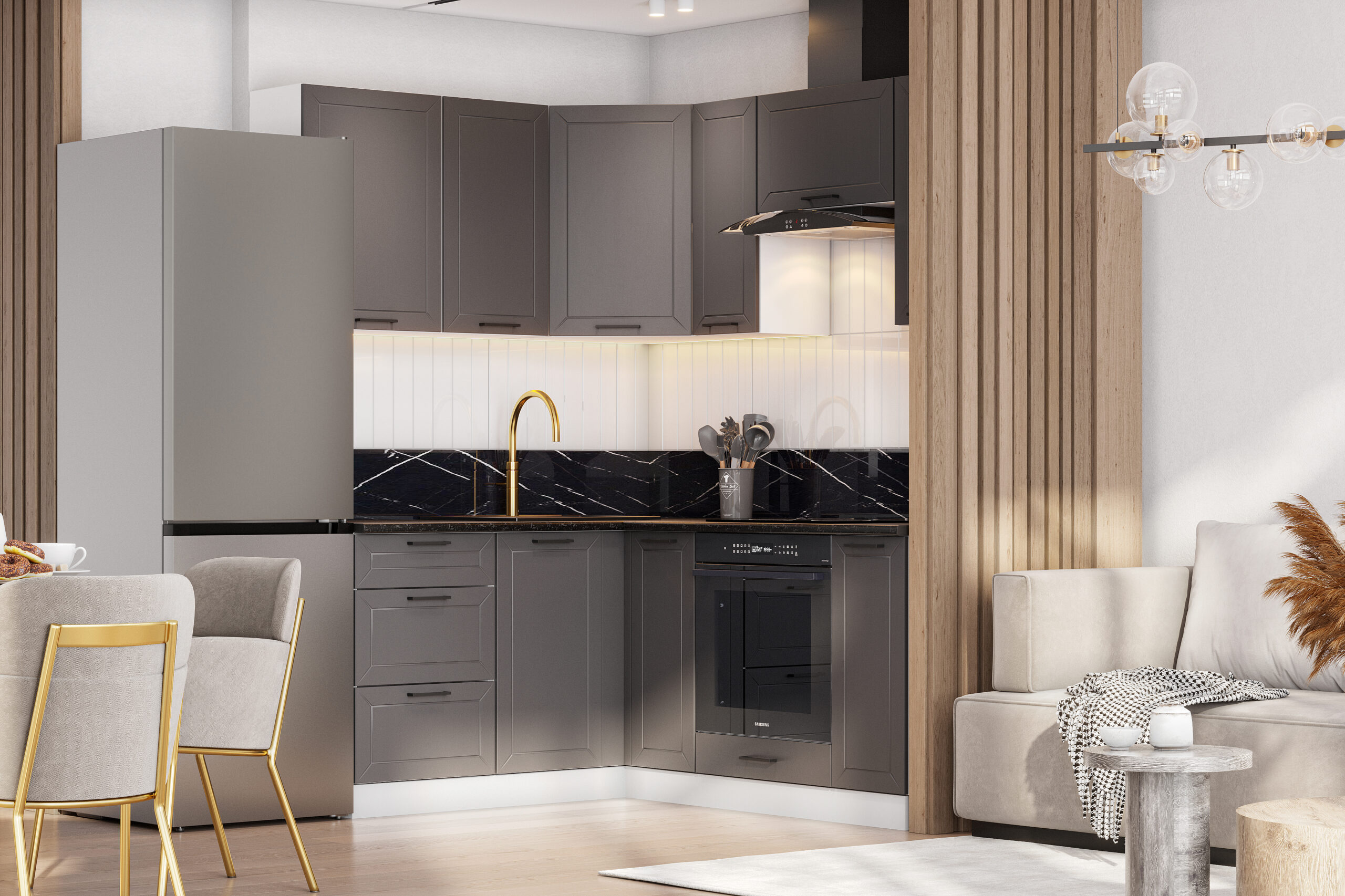 КГ Угловой Вектор 150*120 Грей (со столешницей, черный, 26) в.20