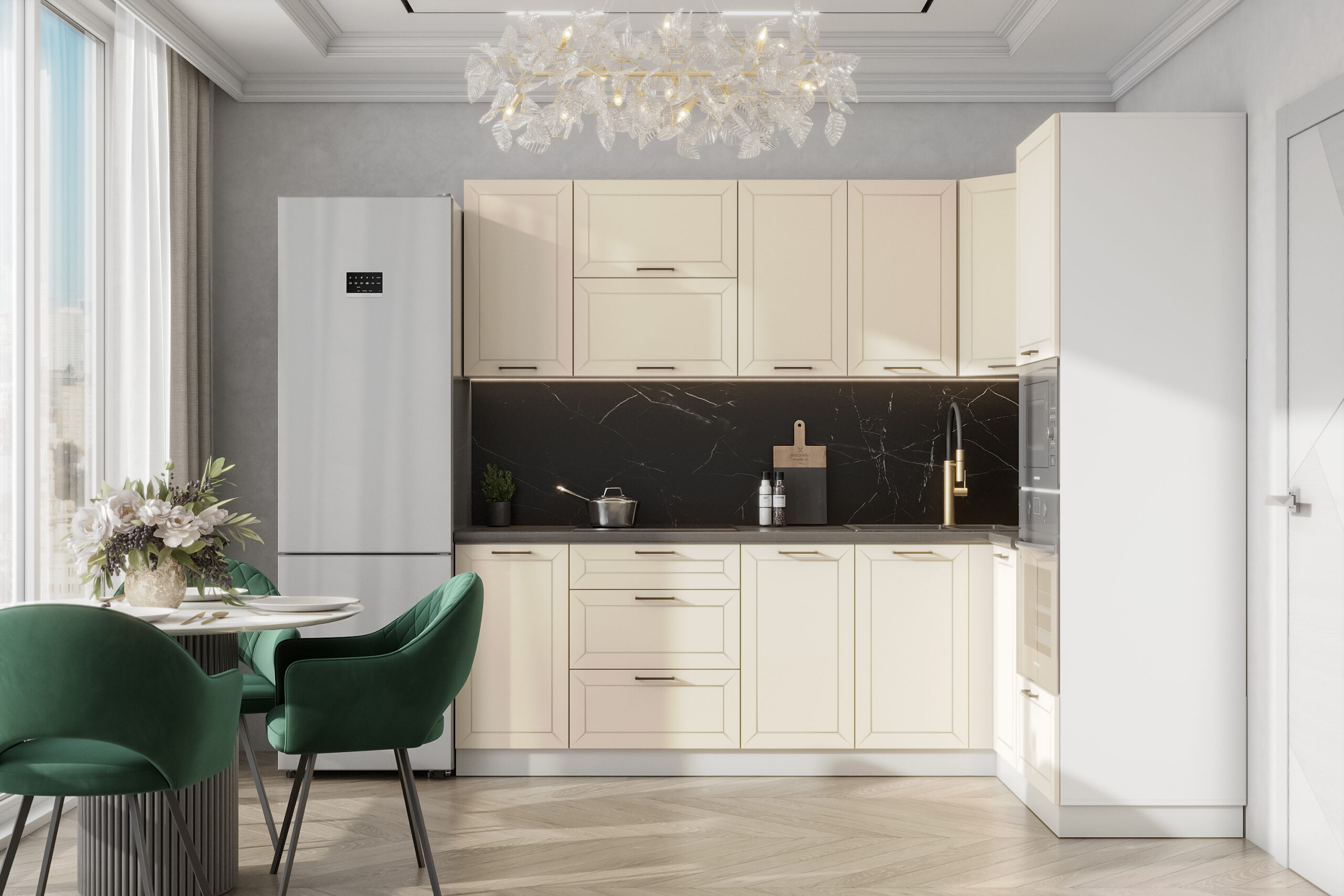 КГ Угловой Вектор 240*100 Магнолия (со столешницей, черный, 26) в.28