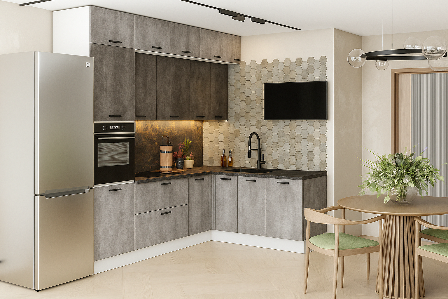 КГ Угловой Модус 240*100 Цемент (со столешницей, черный, 26) в.56