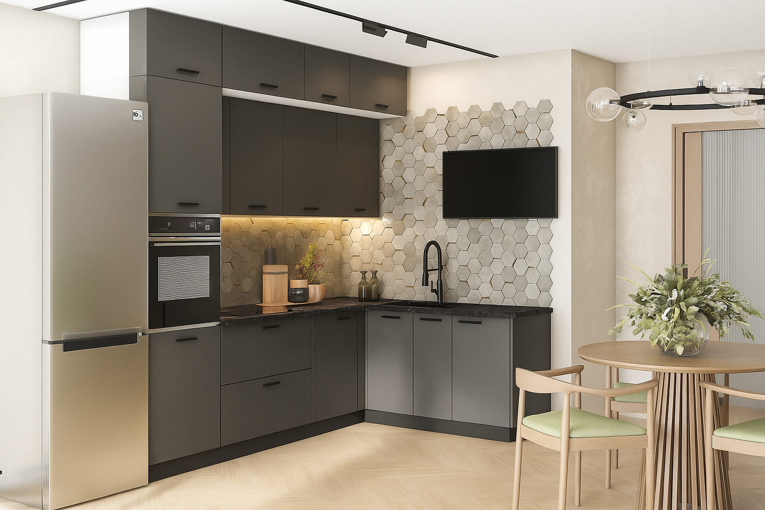 Угловой Модус Графит серый 240*100 (со столешницей, черный, 26) в.1