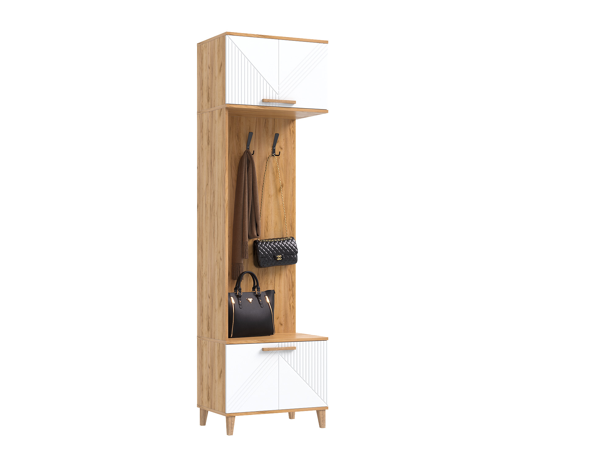 Ирис Прихожая Шкаф с вешалками (Браш Вайт, Дуб Крафт)