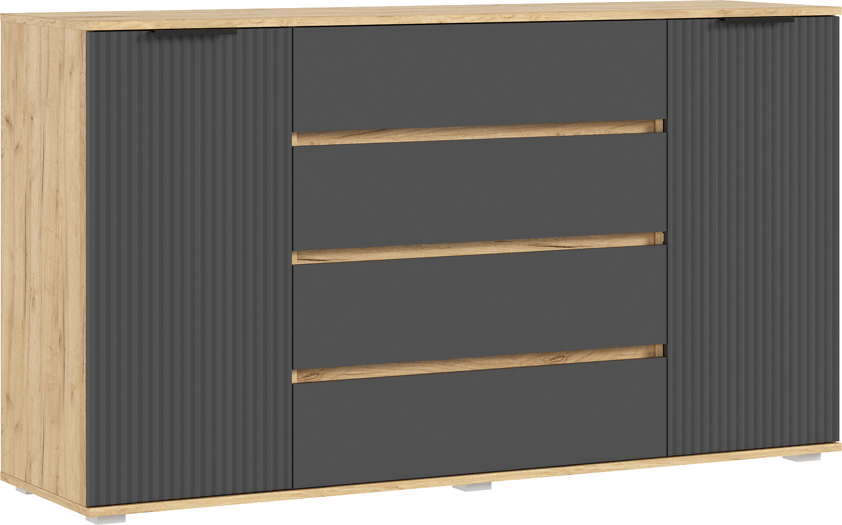 Марвэл Комод 2 двери 4 ящика (1600) (Браш Графит, Дуб Крафт)