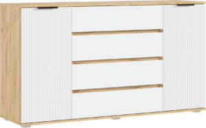 Марвэл Комод 2 двери 4 ящика (1600) (Браш Вайт, Дуб Крафт)