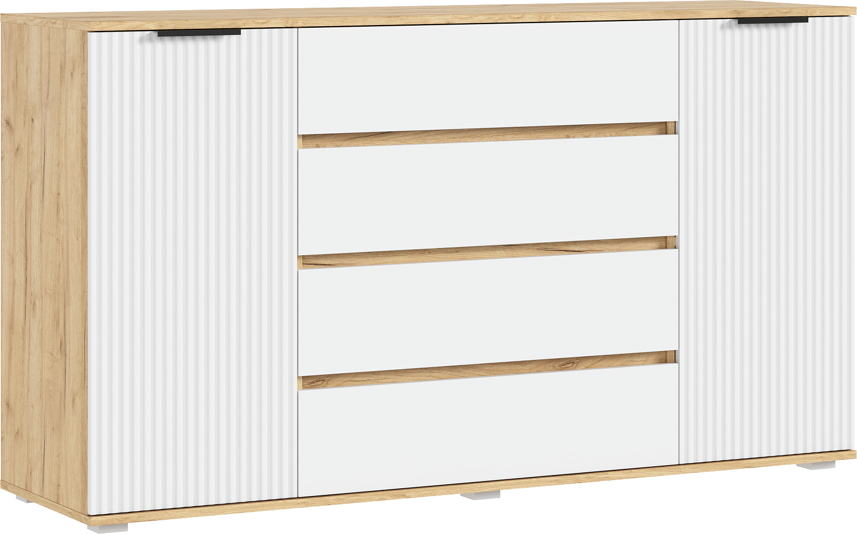 Марвэл Комод 2 двери 4 ящика (1600) (Браш Вайт, Дуб Крафт)