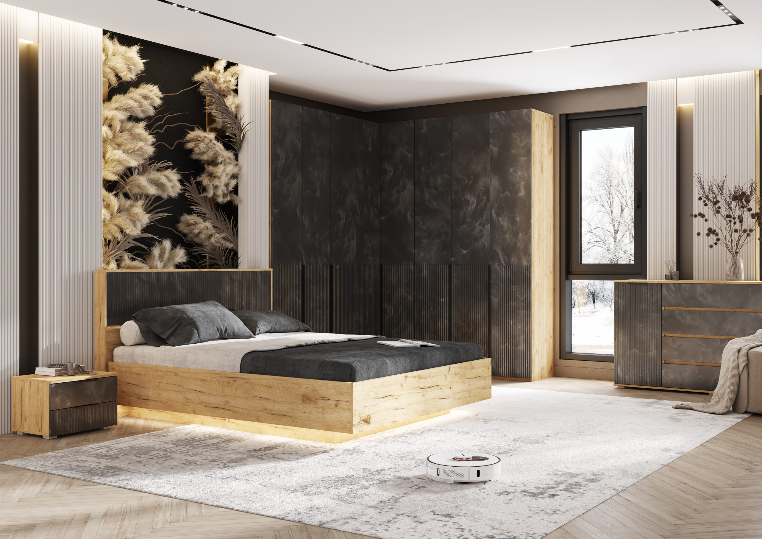 Спальня Марвэл. Комплект 2 (кровать с ортопед. деревом и подсветкой)