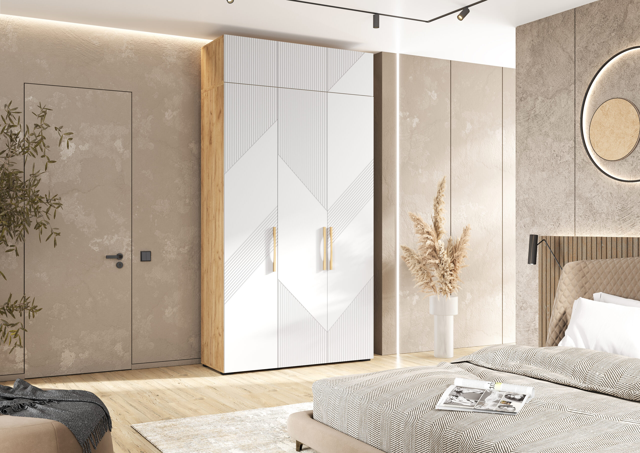 Шкаф Ирис с антресолью (1350), Браш Вайт, Дуб Крафт