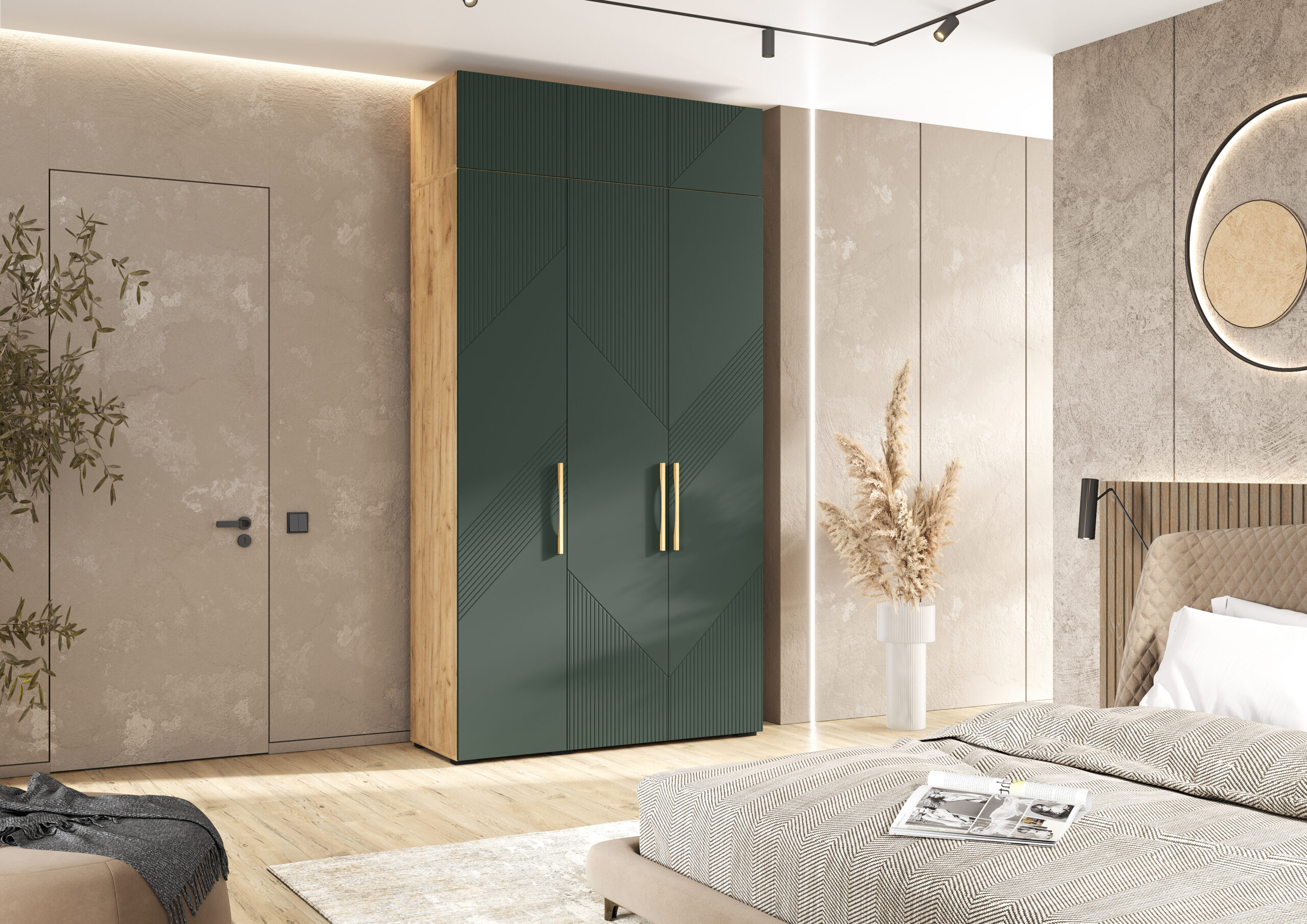 Шкаф Ирис с антресолью (1350), Браш Мени Грин, Дуб Крафт