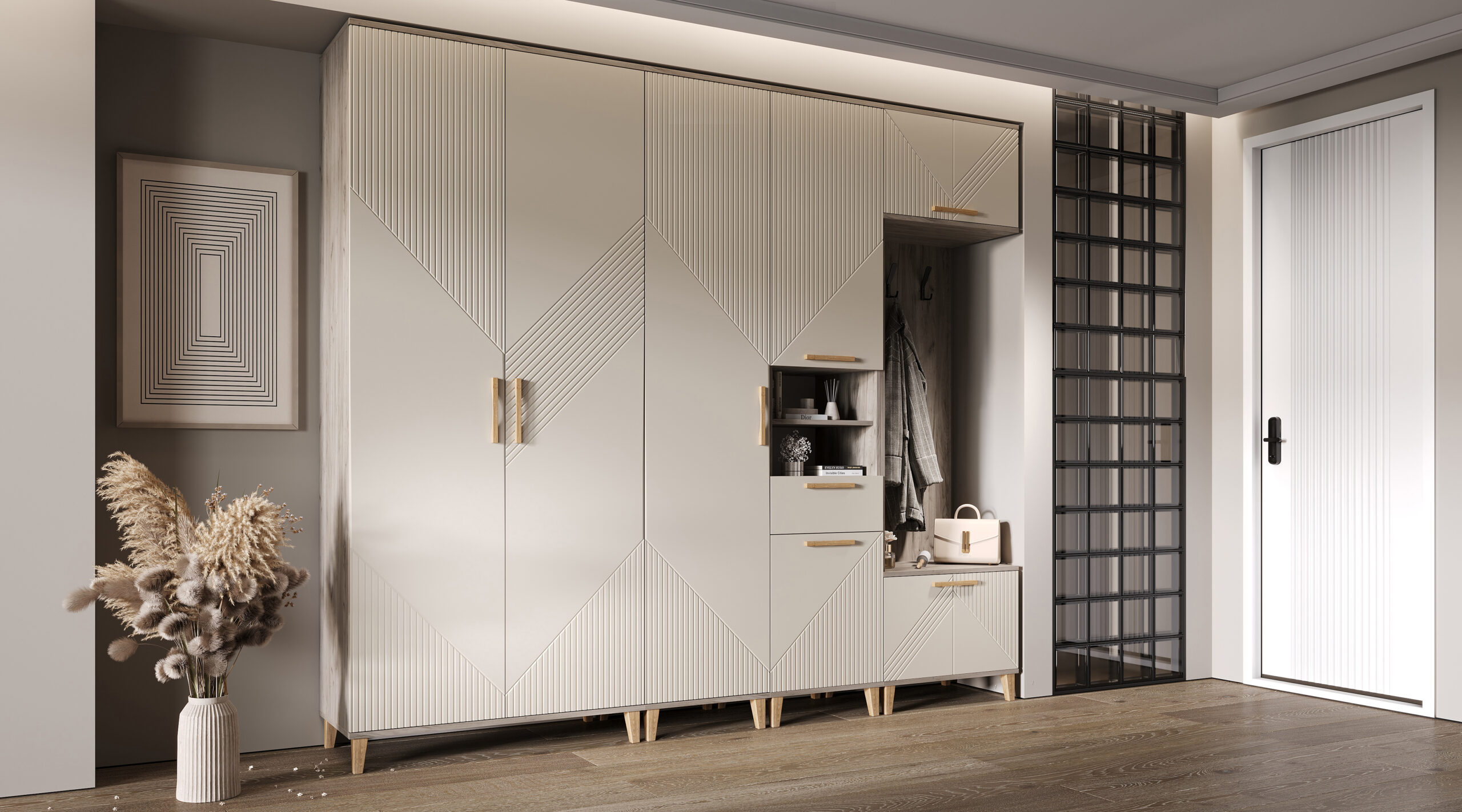 Прихожая Ирис, Кашемир, Дуб Крафт серый. Комплект 4