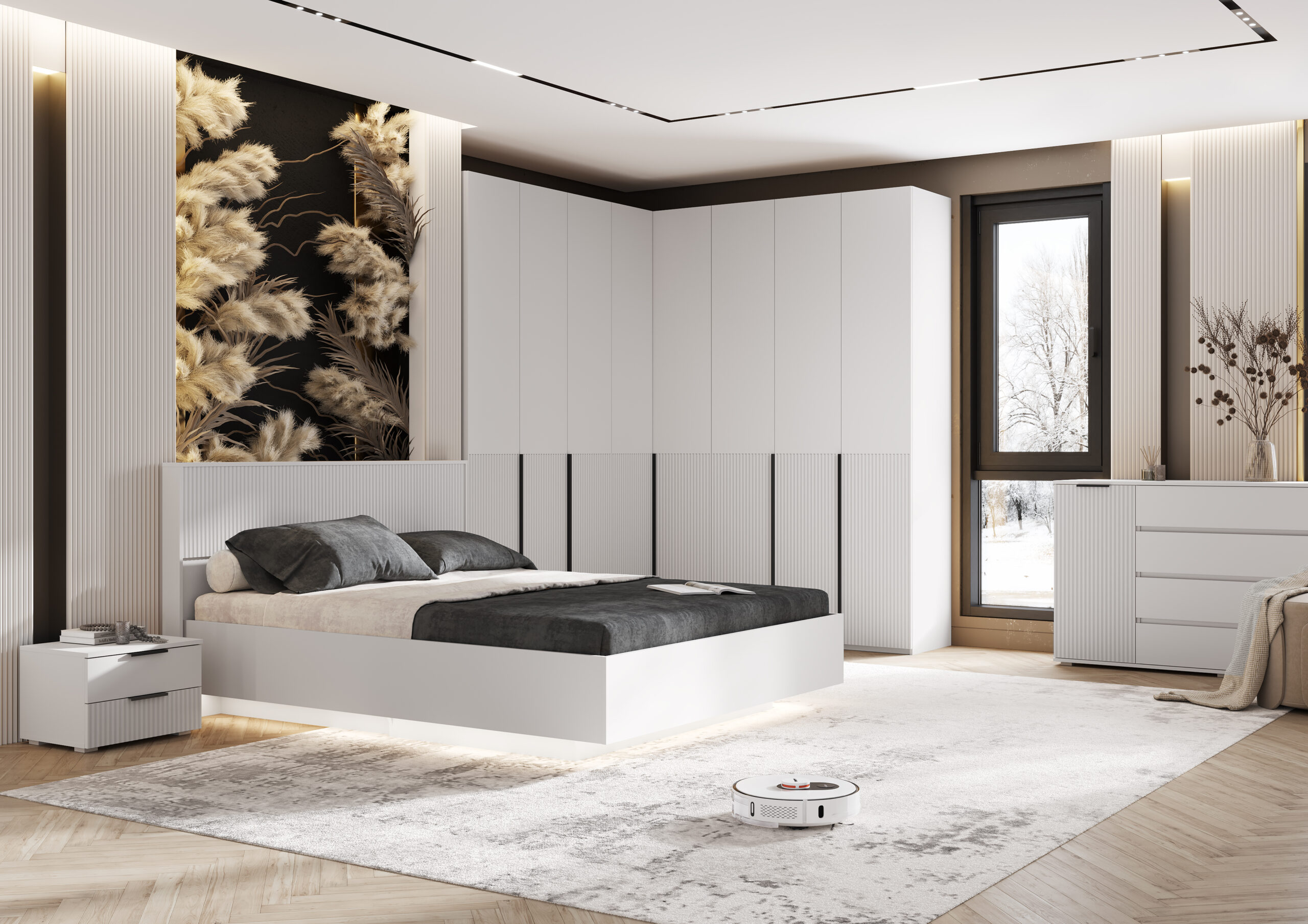 Спальня Марвэл. Комплект 17 (кровать с ортопед. деревом и подсветкой)