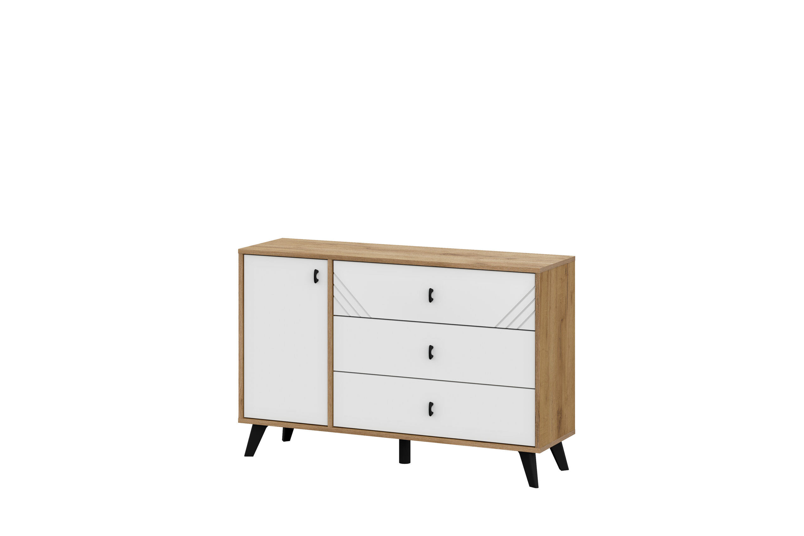 Модульная система "Байкал" Комод 3 ящика (со створкой) (SAFE) Дуб Золотой/Белый матовый SV