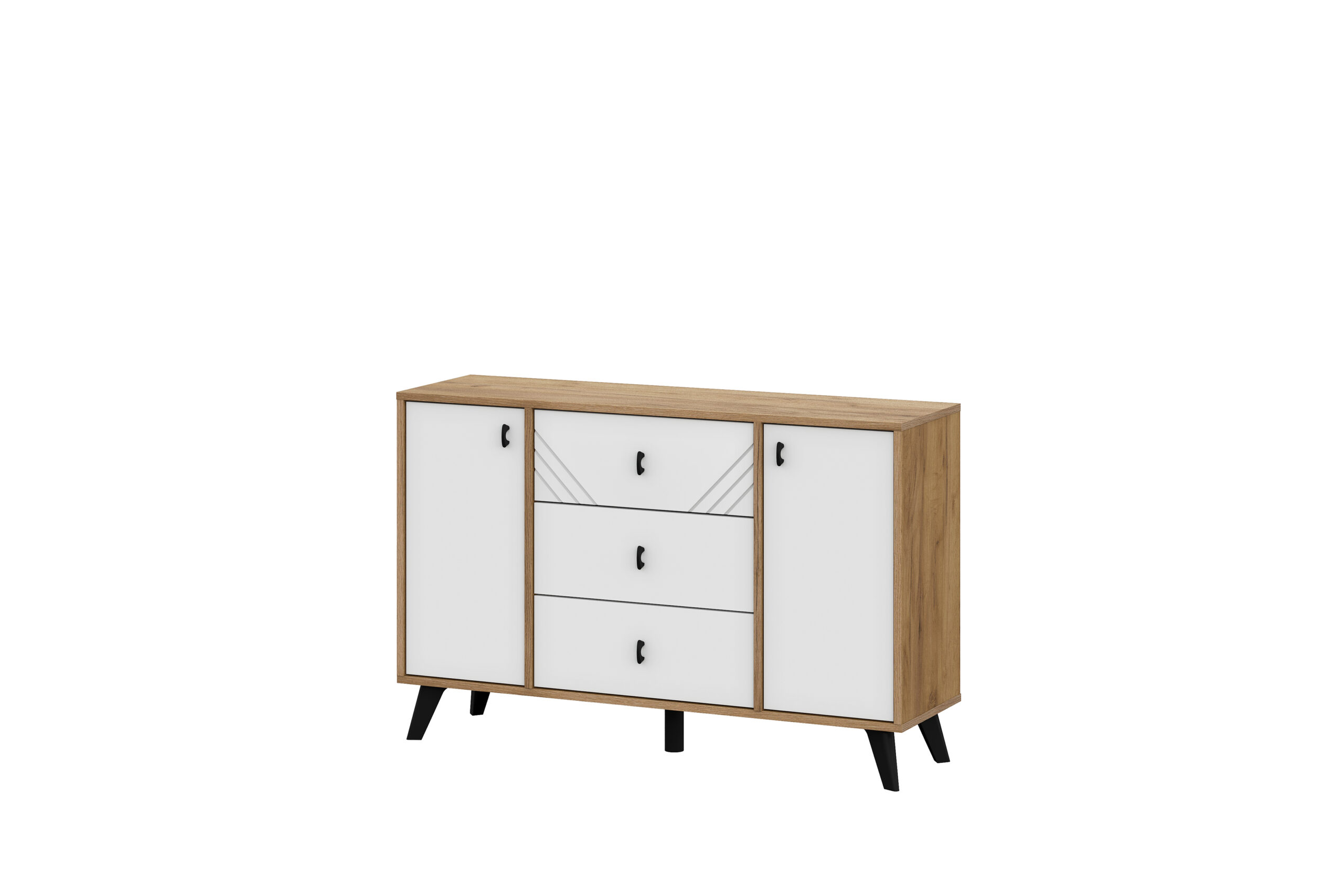 Модульная система "Байкал" Комод 3 ящика двухстворчатый Дуб Золотой/Белый матовый SV