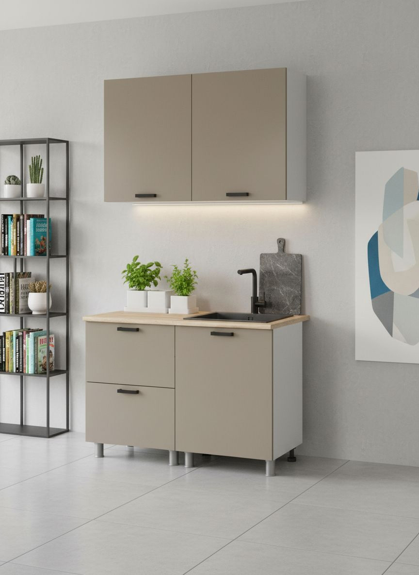 МК Аленушка 1,2м с ящ. Орешник Матовый Вижен,скоба черный,сонома (без столешницы)