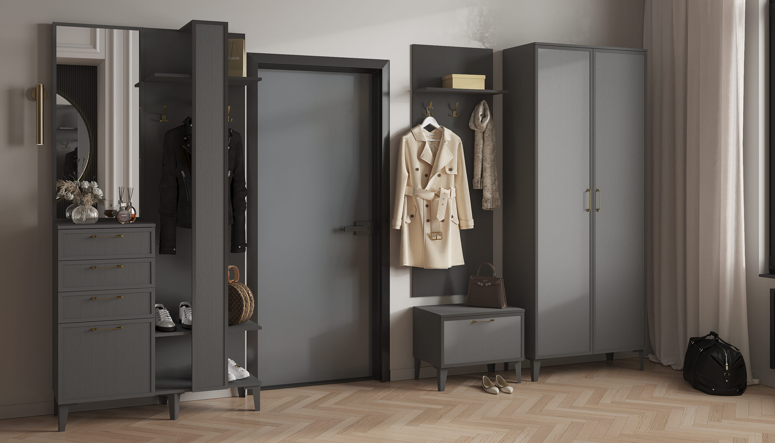 Прихожая Толедо. Графит серый. Комплект 1