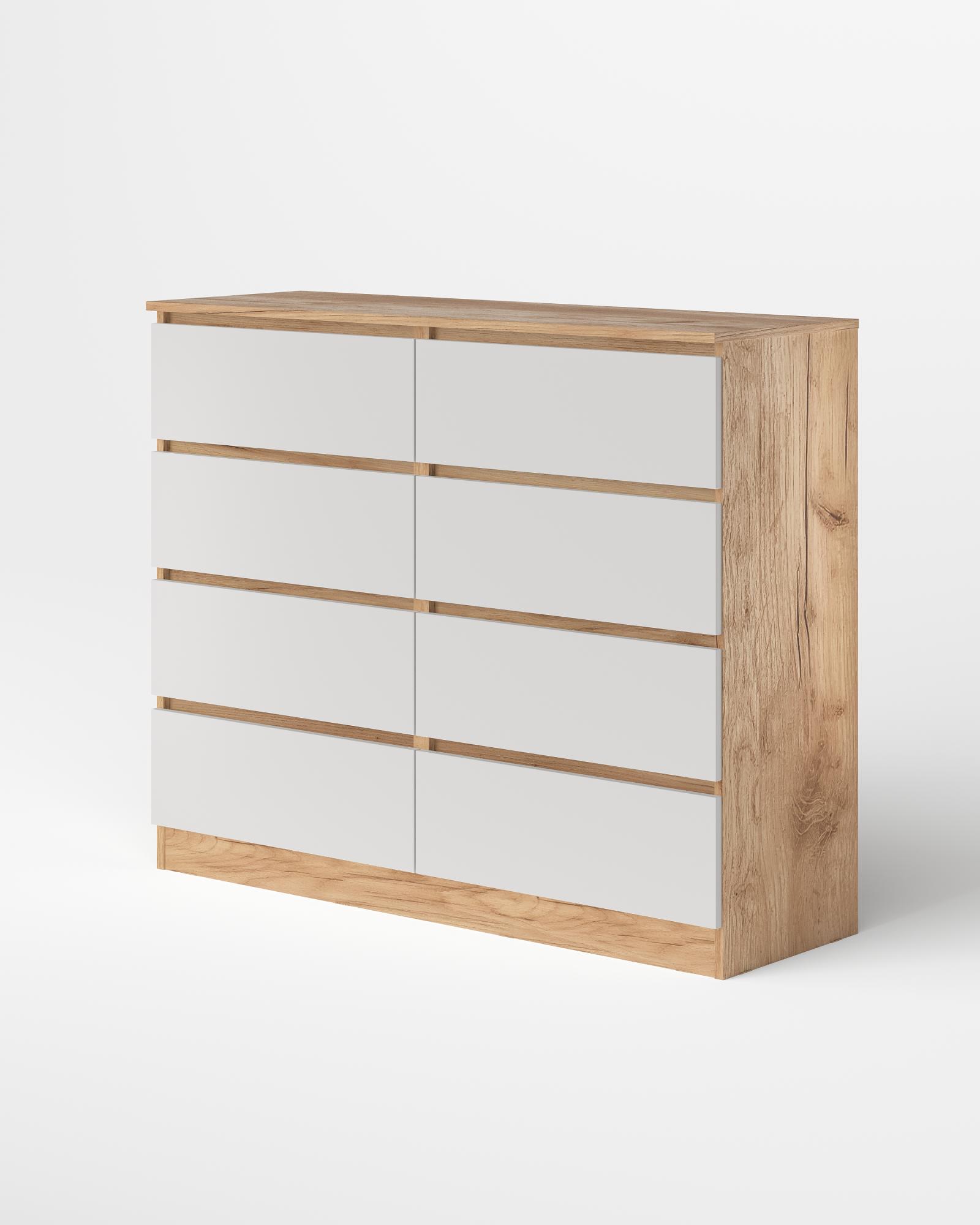 МС Охта Лайт Комод 1200.8 Дуб ВотанБелый гладкий