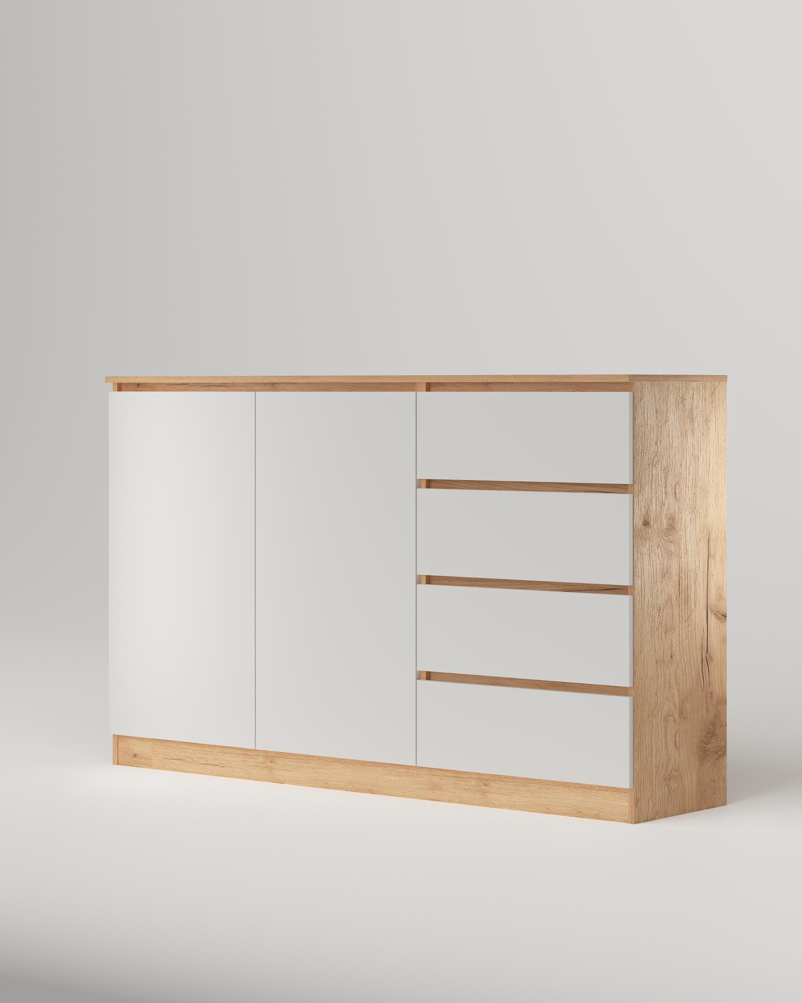 МС Охта Лайт Комод 1600.4 Дуб ВотанБелый гладкий