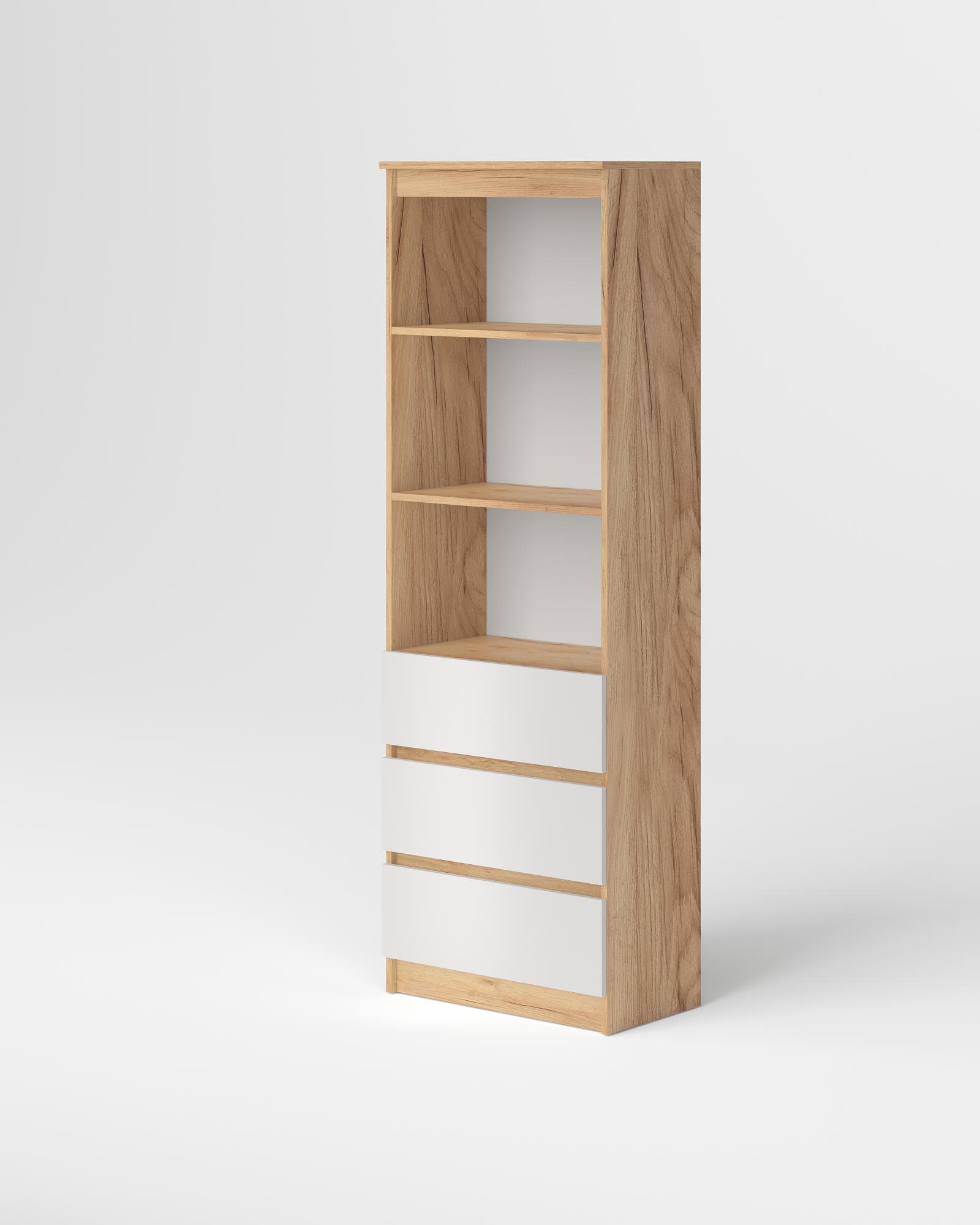 МС Охта Лайт Стеллаж 600.3 Дуб ВотанБелый гладкий