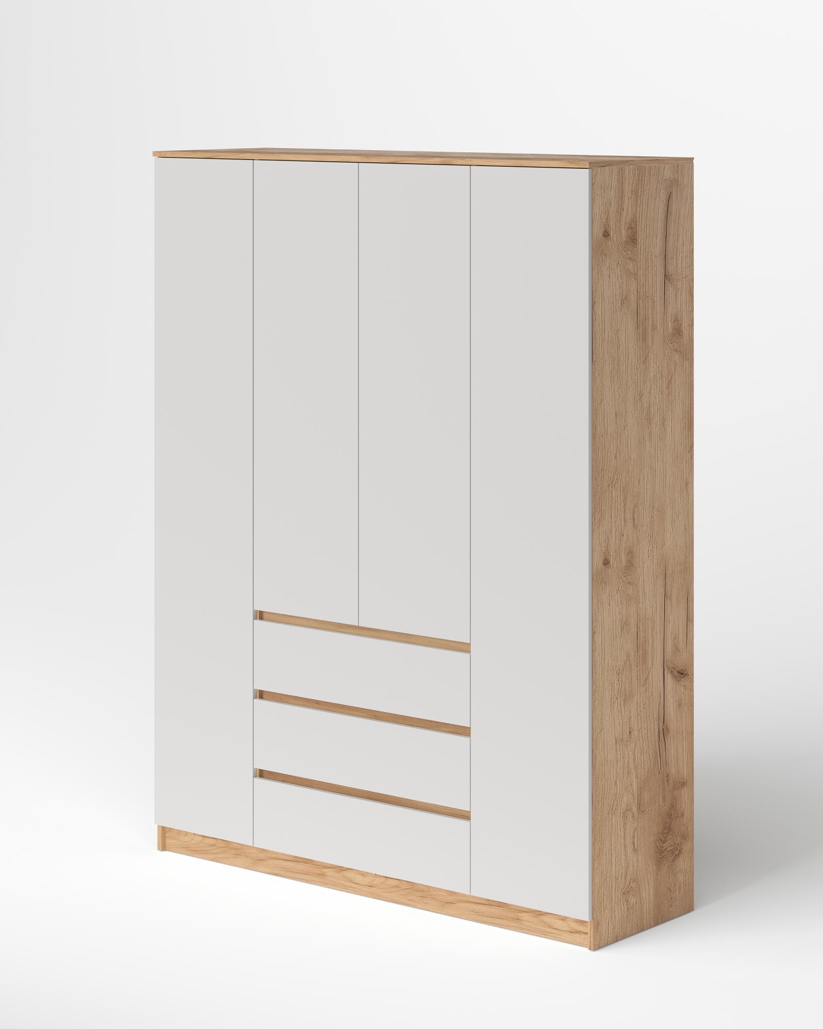 МС Охта Лайт Шкаф 1600.3 Дуб ВотанБелый гладкий