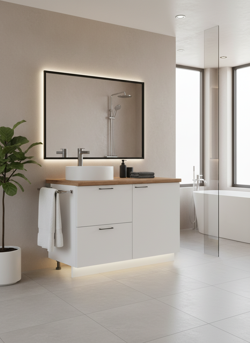 ВГ 1200 Белый (эмаль)/Белый гладкий Арника РМ (со столешницей) в.2