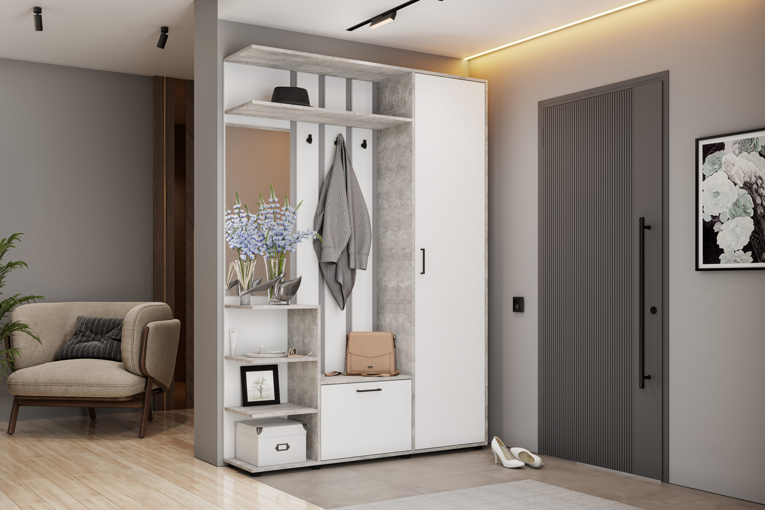 Прихожая "ПР 2" (Цемент светлый/Белый)