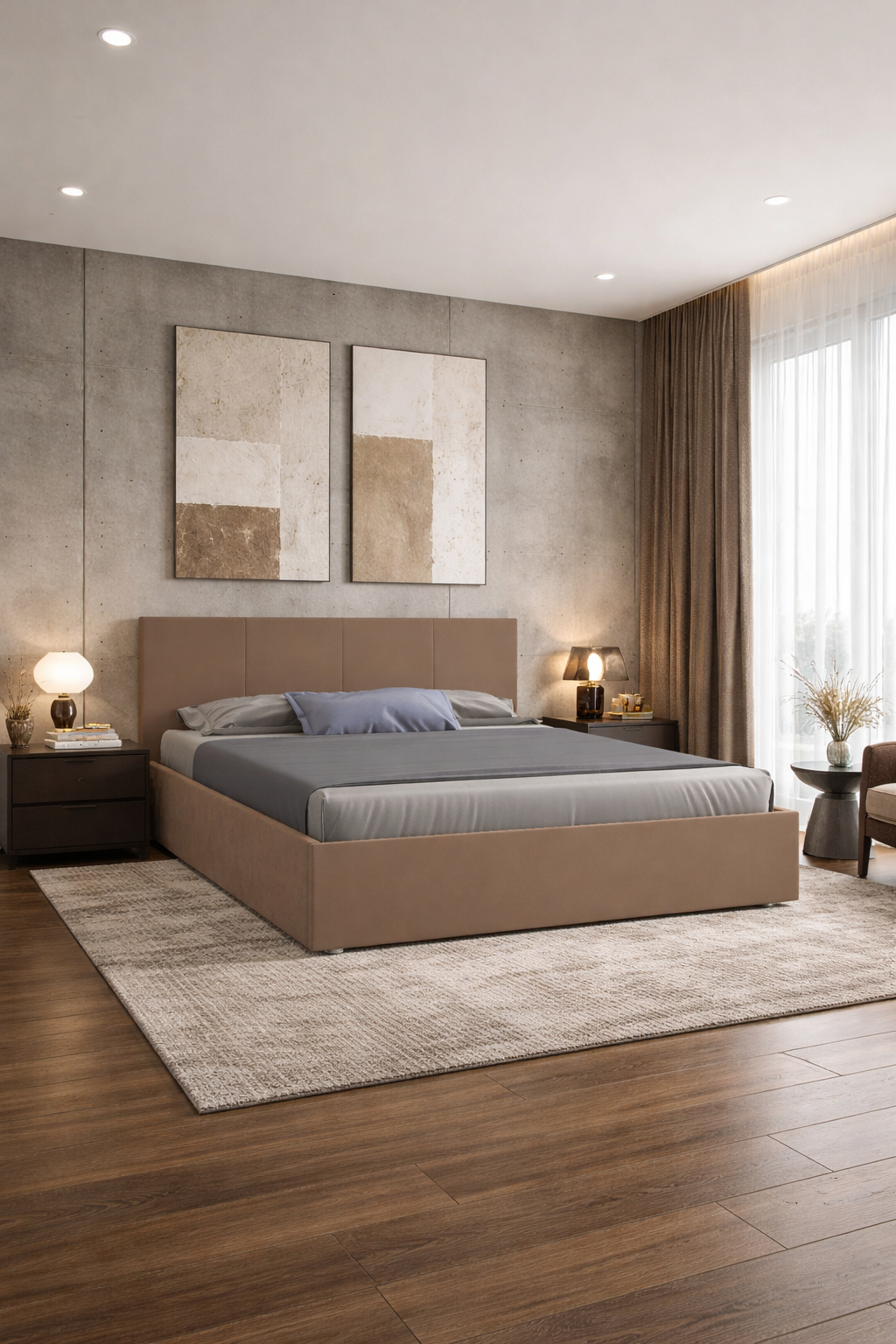 Кровать Линди 160х200 (Классик, ППМ, 1000Н, Микровелюр песчано-бежевый)