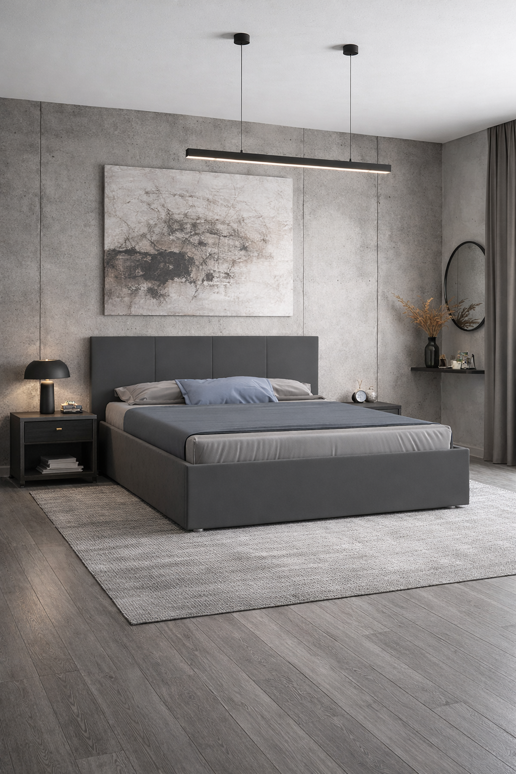 Кровать Линди 180х200 (Классик, ППМ, 1000Н, Микровелюр приглушено-серый)