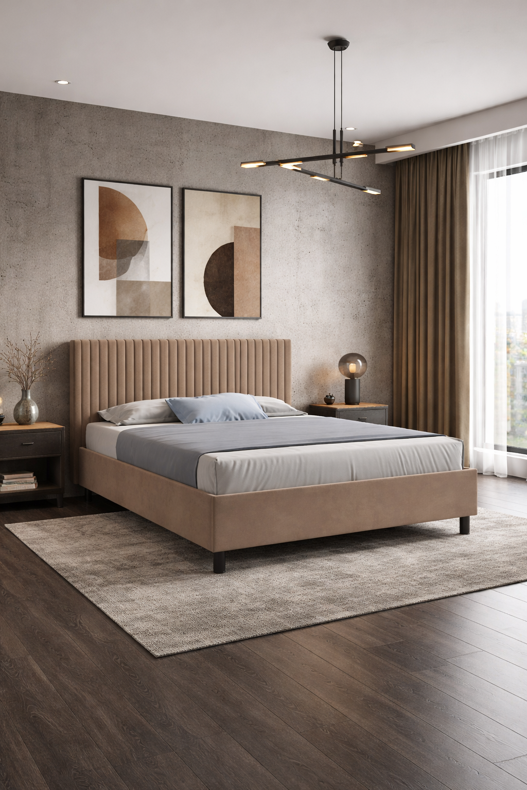 Кровать Леона 160х200 (Классик, ППМ, 1000Н, Микровелюр песчано-бежевый)