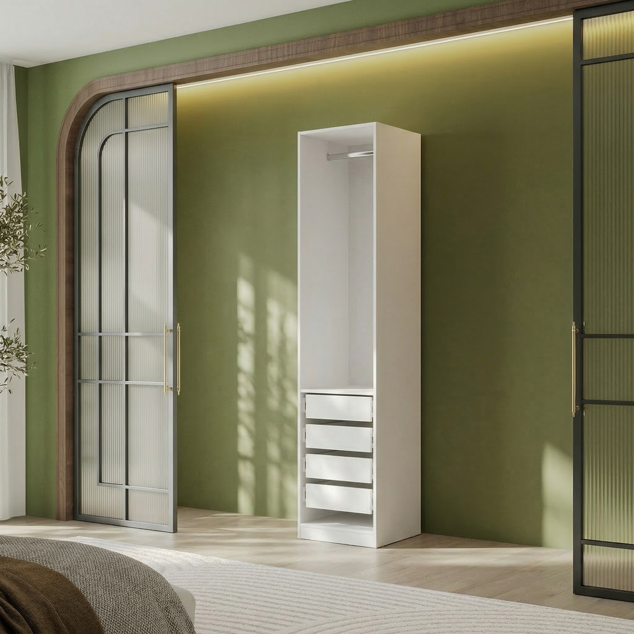 Гардеробная система Эккервуд,пенал открытый Белый.Комплект 2