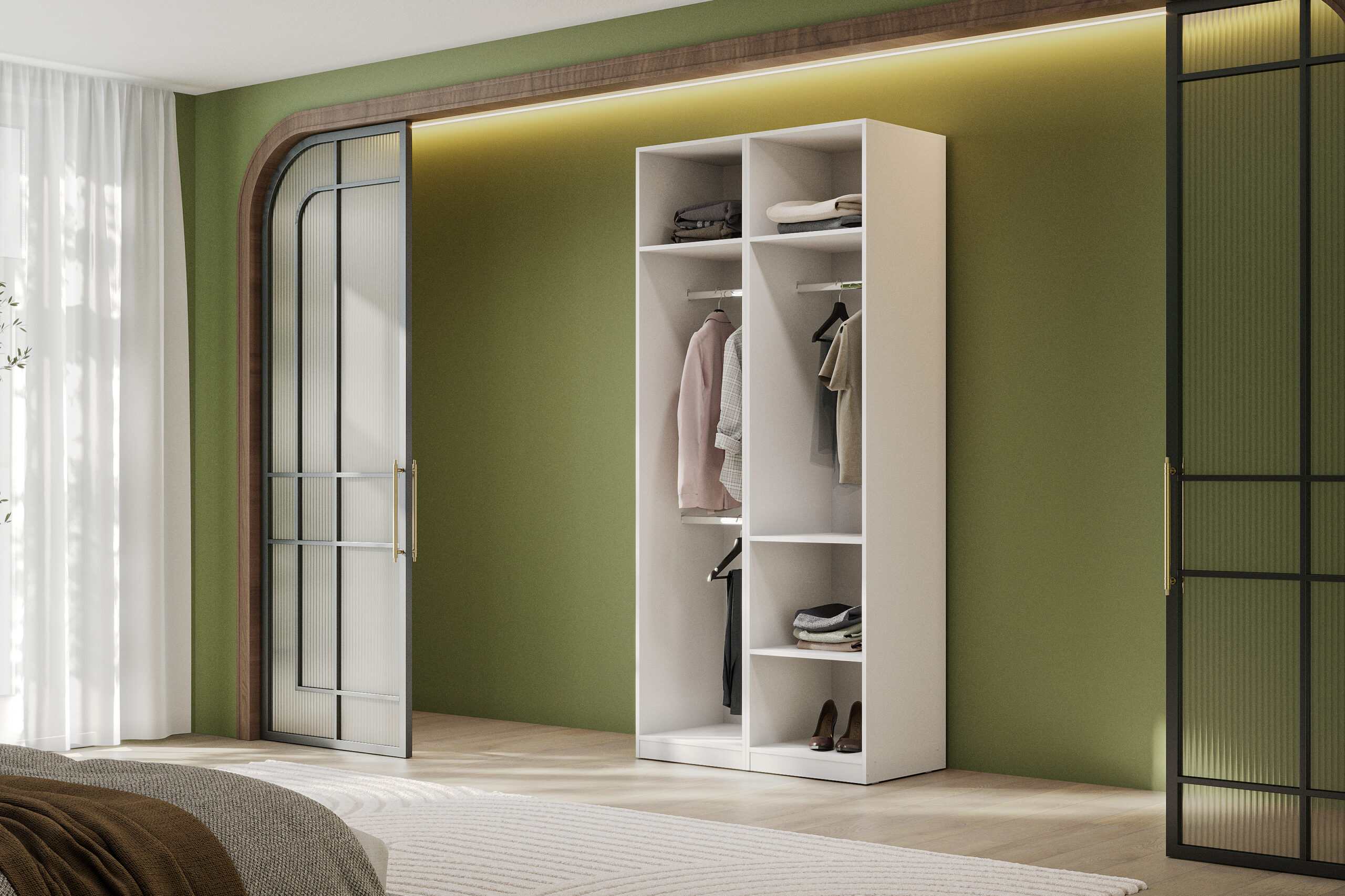 Гардеробная система Эккервуд,шкаф открытый,Белый.Комплект 12