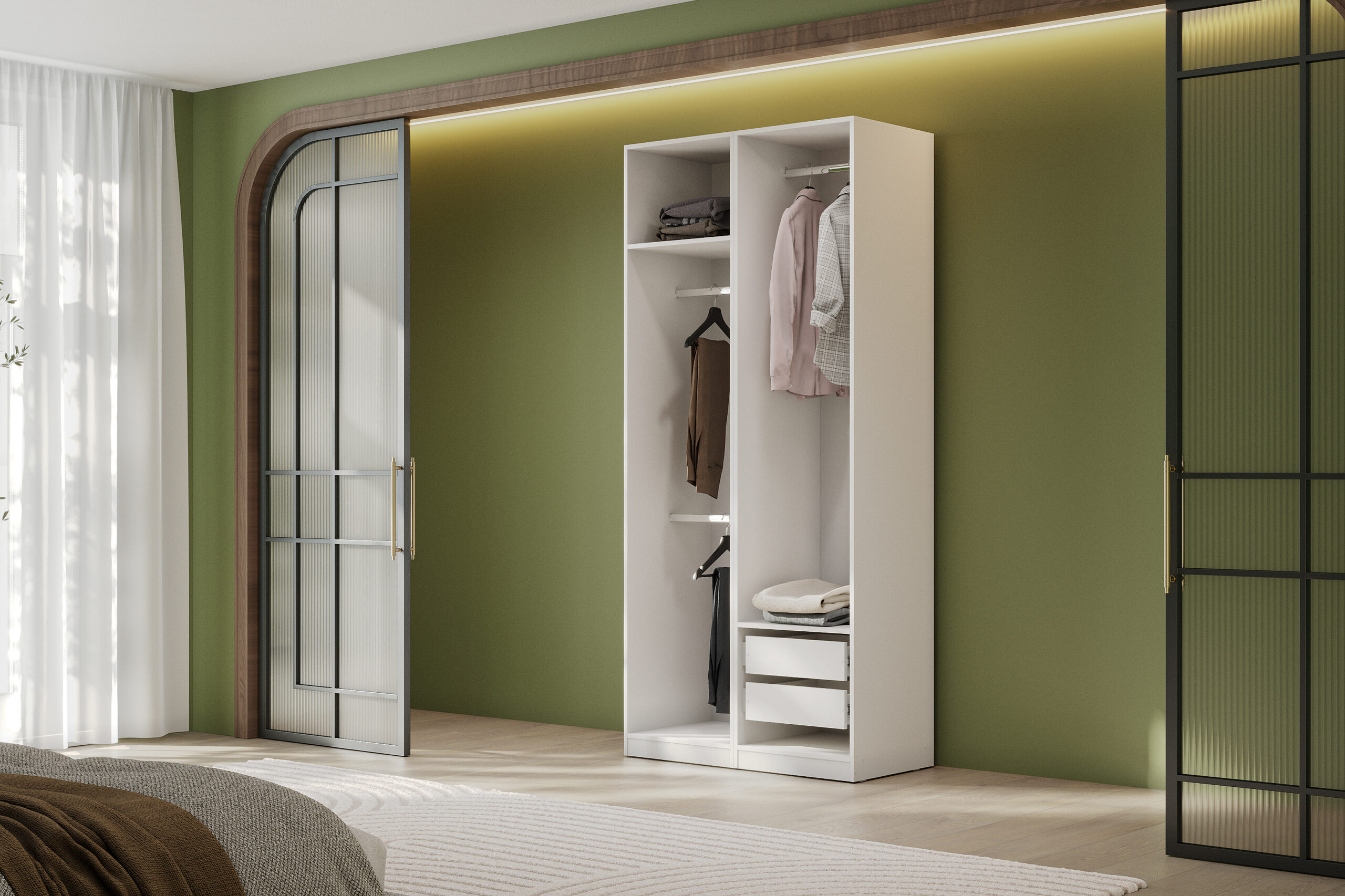 Гардеробная система Эккервуд,шкаф открытый Белый.Комплект 22