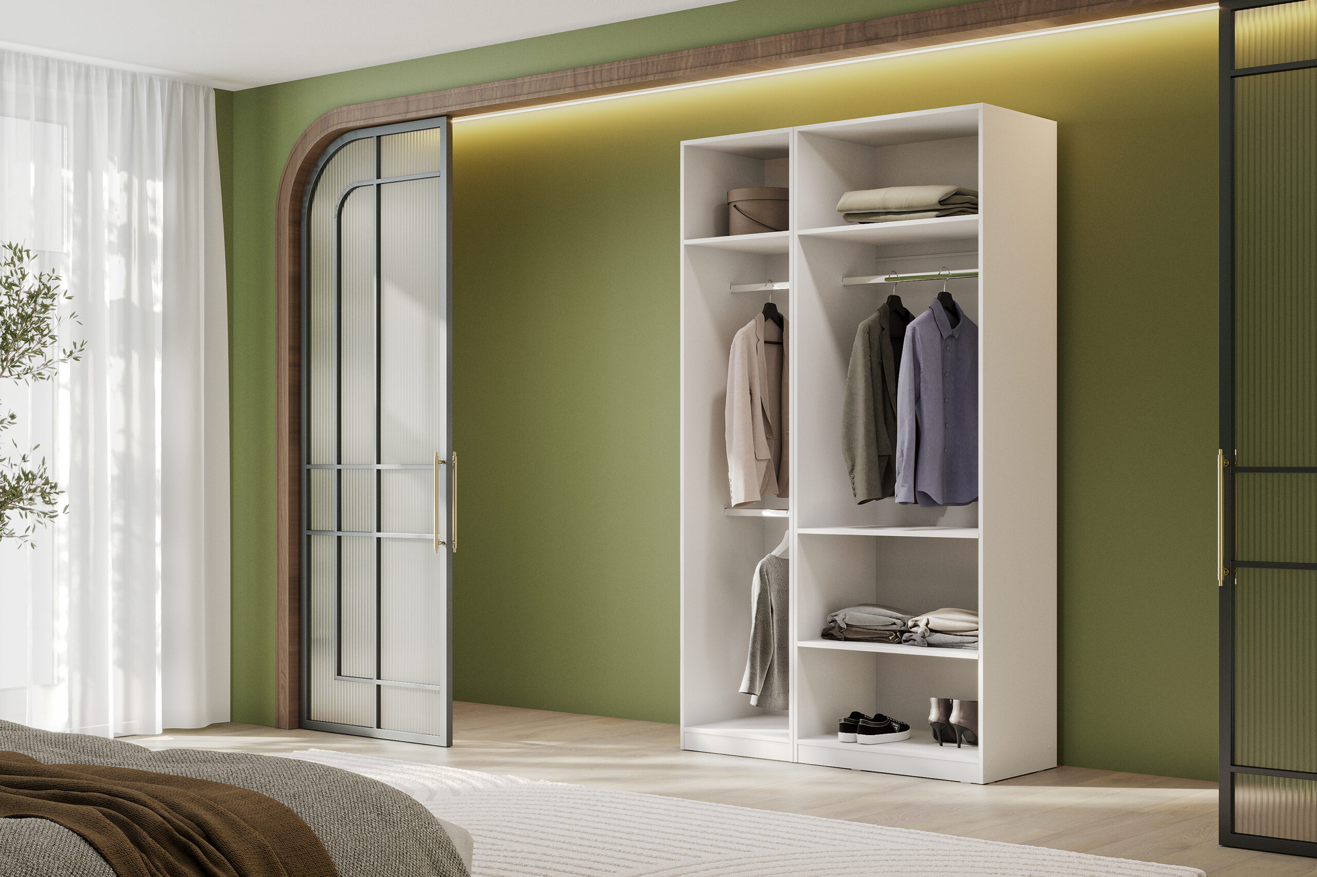 Гардеробная система Эккервуд,шкаф открытый Белый.Комплект 26